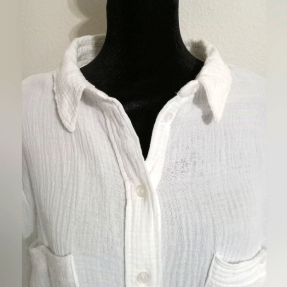 Sanctuary White Button Down Cotton Gauze Blouse - Picture 2 of 7
